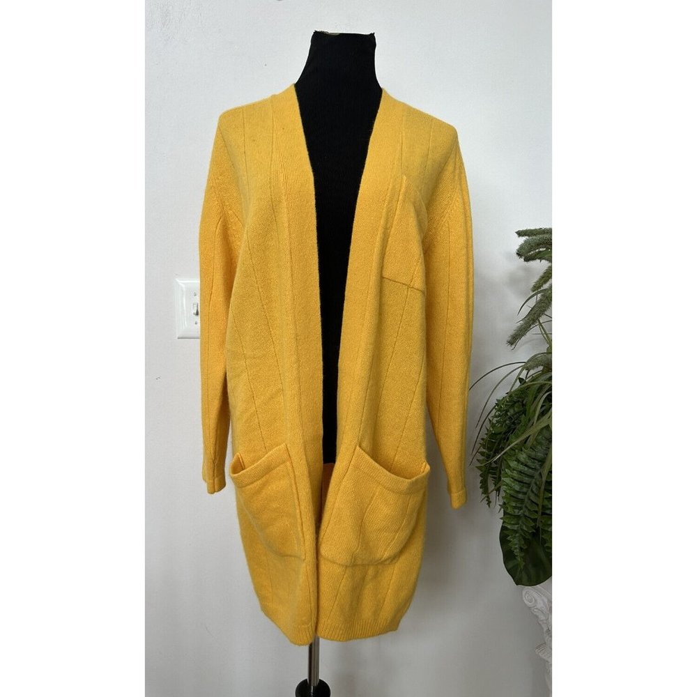 Liz Claiborne Yellow Lamb Wool Angora Rabbit Hair Open Front Cardigan Sweater M